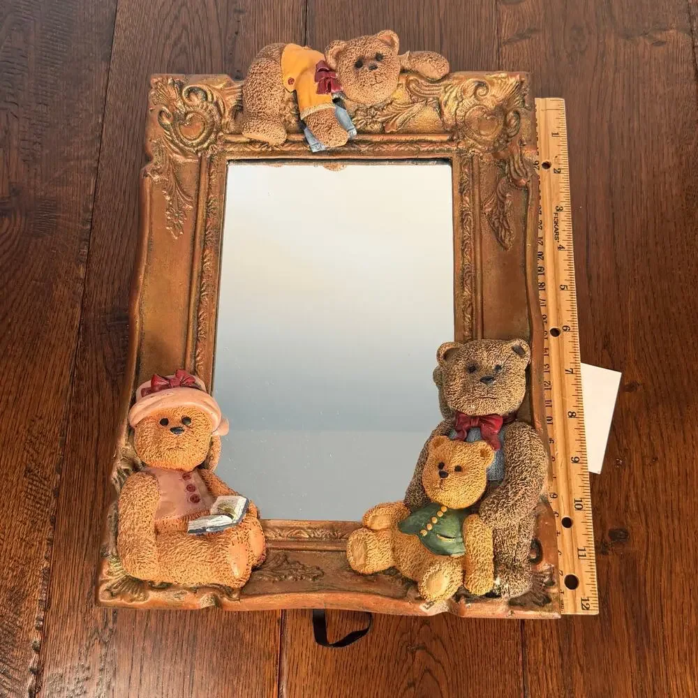 Vintage 1996 Figi Graphics Teddy Bear Resin Mirror – 3D Bear Whimsical Decor